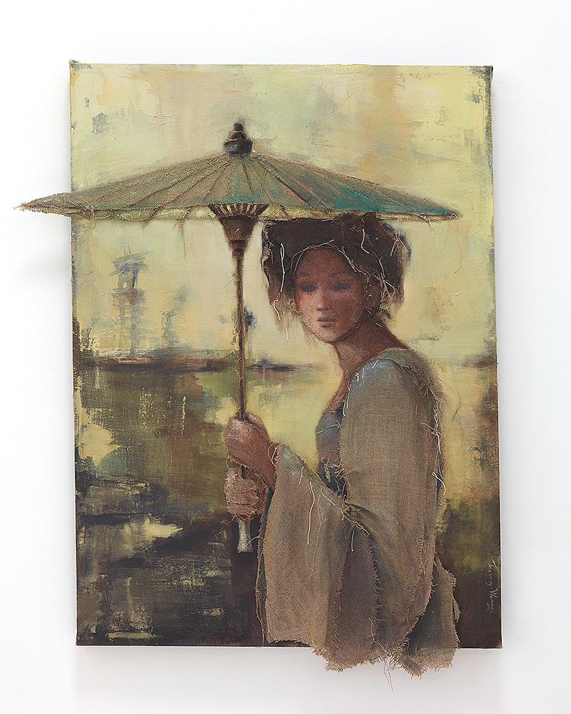 Loretta Tearney Warner, Asian.Woman.w.Umbrella 52x41 inches.