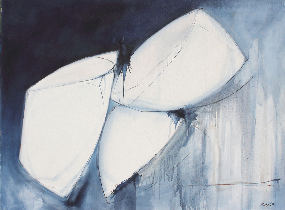 Koko, 3 Forms in Blue 48x36 in. oil on canvas