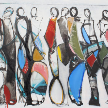 Koko, 9 geometric figures 36x48 in. oil on canvas, stephanies gallery
