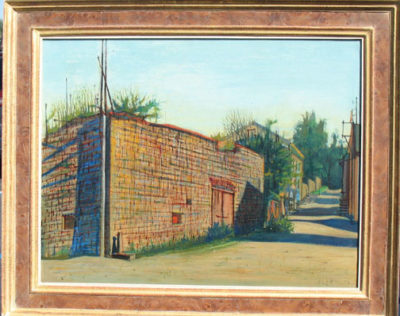 Jean Carzou, Le Mur de la propriete 1957 oil on canvas 20x25.5 inches