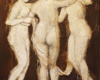 Loretta Tearney Warner, The three Graces, 60.5x48 inches, burlap stitched to linen and paint
