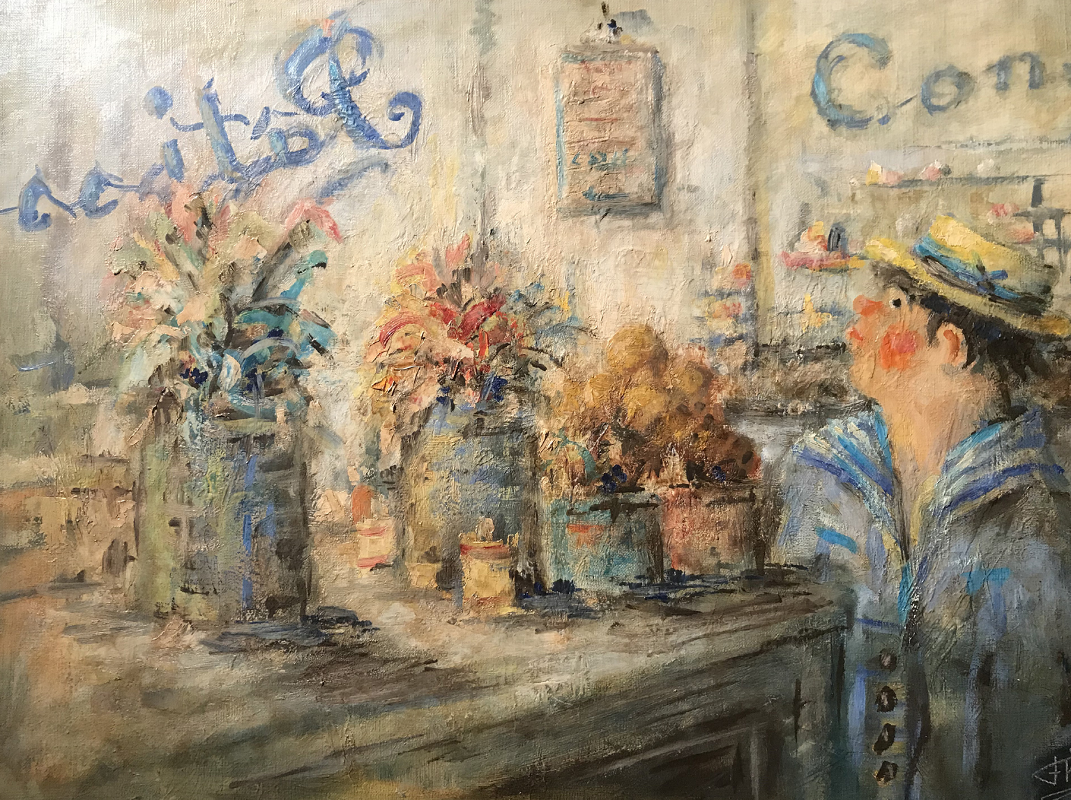 at the bistro cafe, gourmandise, 18.25x26 in. oil on canvas 1974