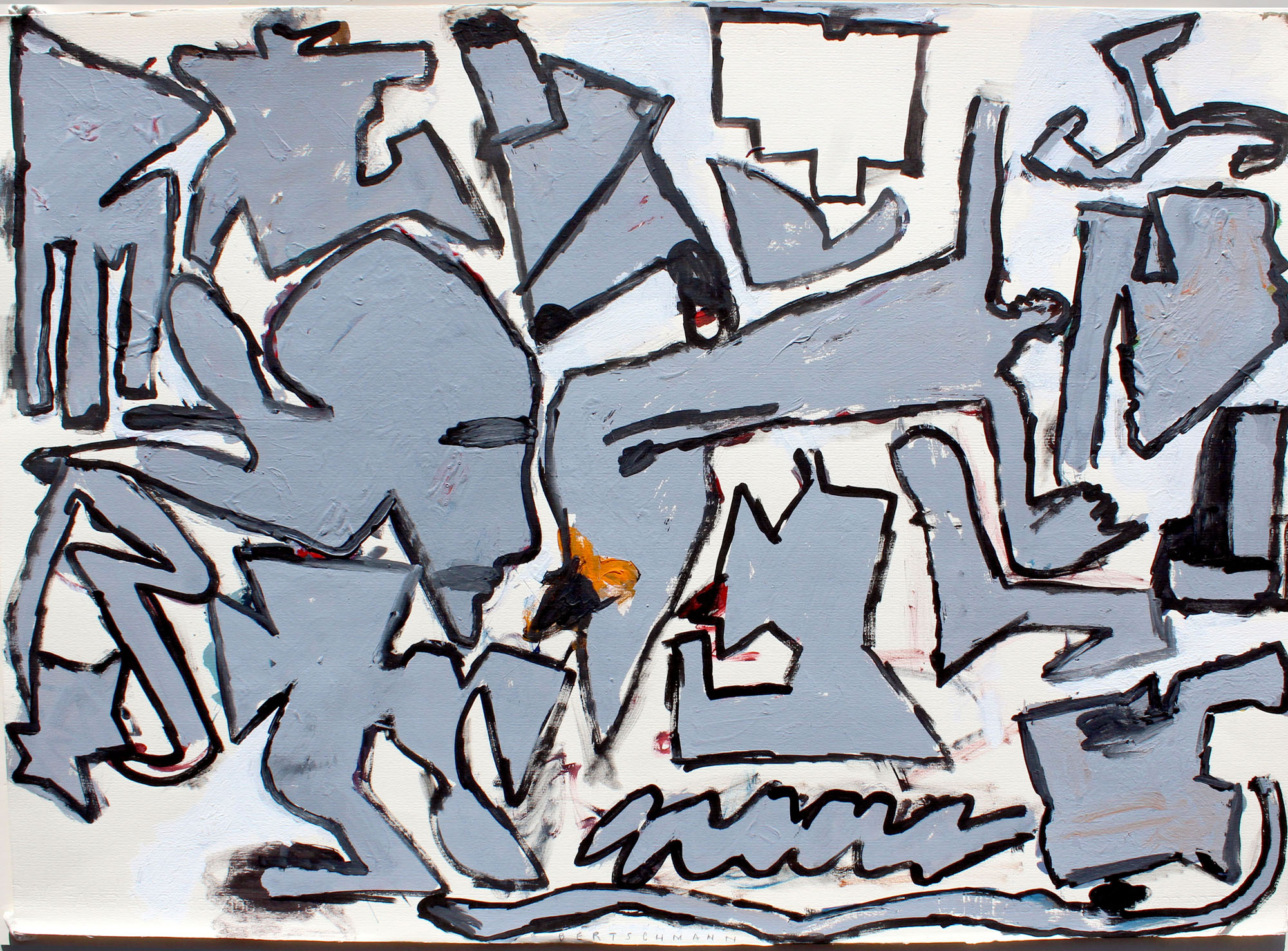 No. 57 6 Figural group in grays and tans, 1980s, 22.5x30 in., acrylic on C.M.