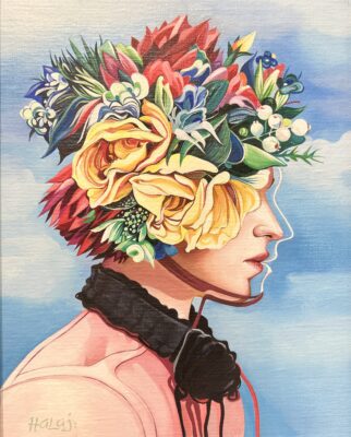 Minas Halaj, Floral Portrait, oil on panel